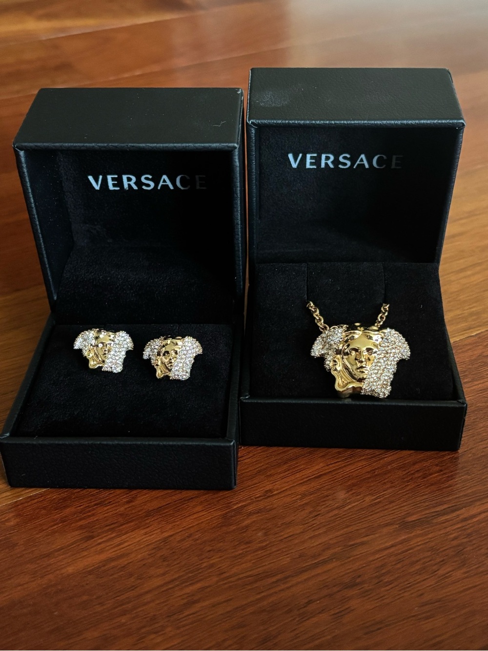 Versace Gold and Crystal Medusa Head Earrings - Picture 6 of 6